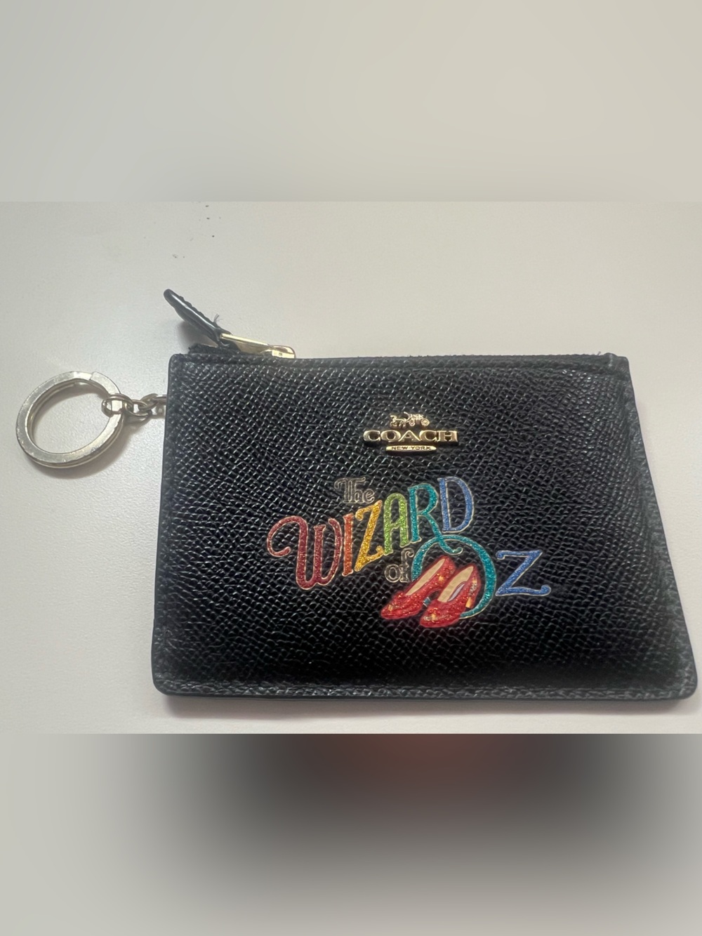 Coach Black Leather 'Wizard of Oz' Zip Card Case with Keyring